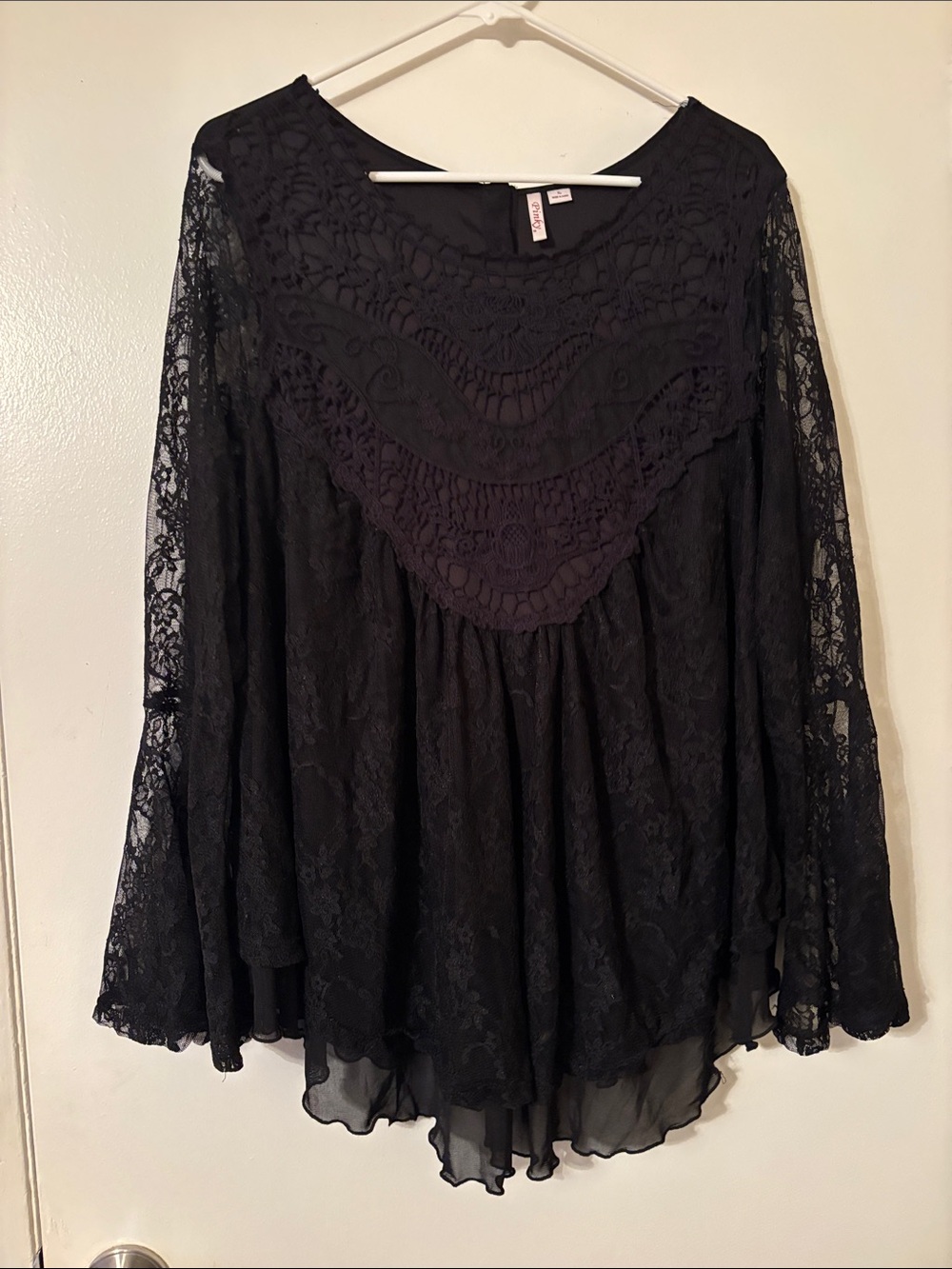 Pinky Black Lace Peasant Blouse